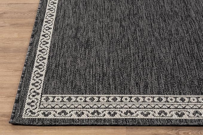 Washable Outdoor Rug 10x14 Modern Area Rugs Outdoor Carpets Bordered Pattern Non Shedding Waterproof Easy Clean Patio Deck Porch Living Room Bedroom Garden RV (10 X 14 Dark Gray)