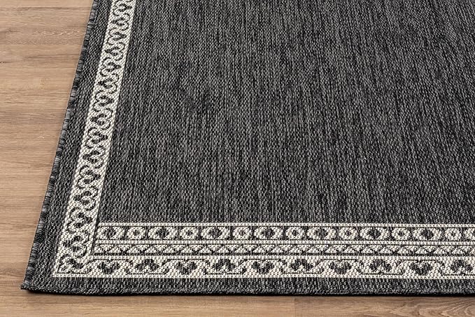 Washable Outdoor Rug 5x7 Modern Area Rugs Outdoor Carpets Bordered Pattern Non Shedding Waterproof Easy Clean Patio Deck Porch Living Room Bedroom Garden RV (5 X 7 Dark Gray)