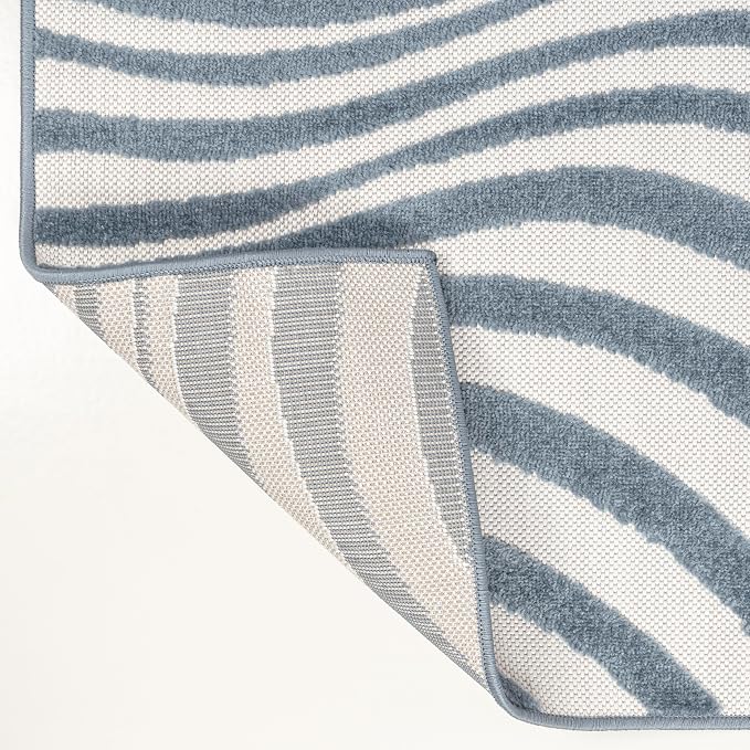 JONATHAN Y Maribo High-Low Abstract Striped Dark Blue/Cream 5x8 Indoor/Outdoor Area Rug for Patio, Backyard, Living Room, Bedroom, Office, Hose-Washable (SCN103E-5)