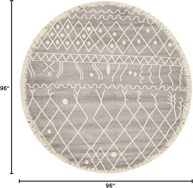 Unique Loom Fez Collection Tribal, Moroccan, Bohemian Area Rug (8' 0 x 8' 0 Round, Gray/ Beige)