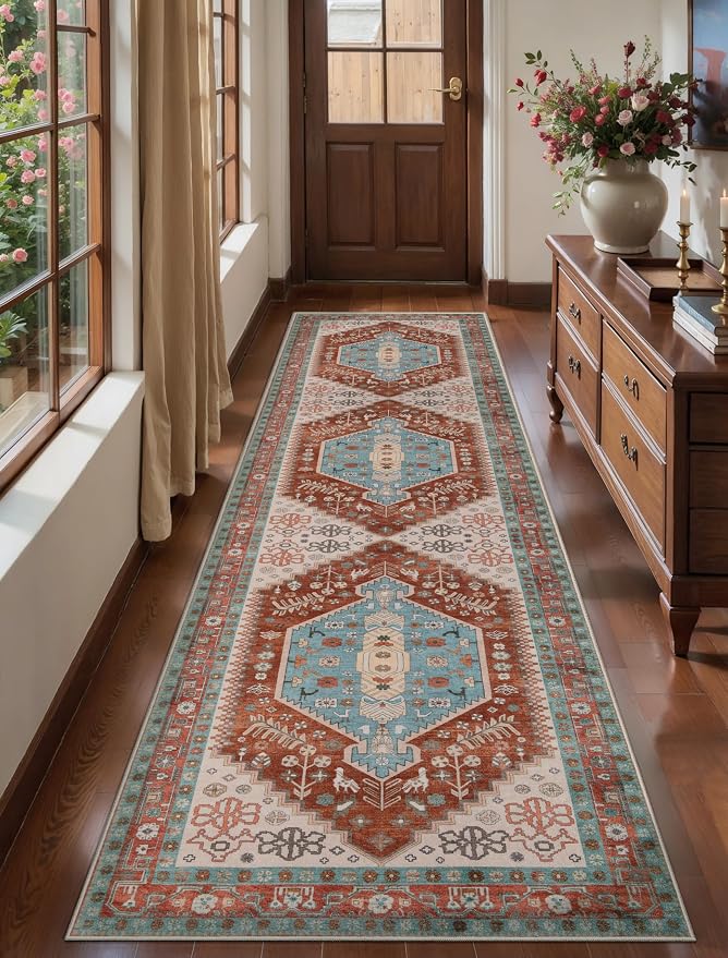 Ciicool Long Washable Runners Area Rug for Hallways,Ultra Soft 2x8ft Carpet | Oriental Non-Slip Thin Indoor Mat Vintage Entry Rugs for Kitchen Entryway Bedroom Bedside Living Room Laundry Bathroom Decor