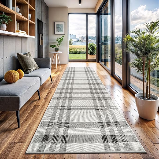 CAMILSON Easy Jute Rug 2x7, Indoor and Outdoor Off-White Runner Rug for Kitchen, Hallway and Entryway, Checkred Boho Woven Design, Easy-Cleaning, Washable Outside Carpet (2 x 7)