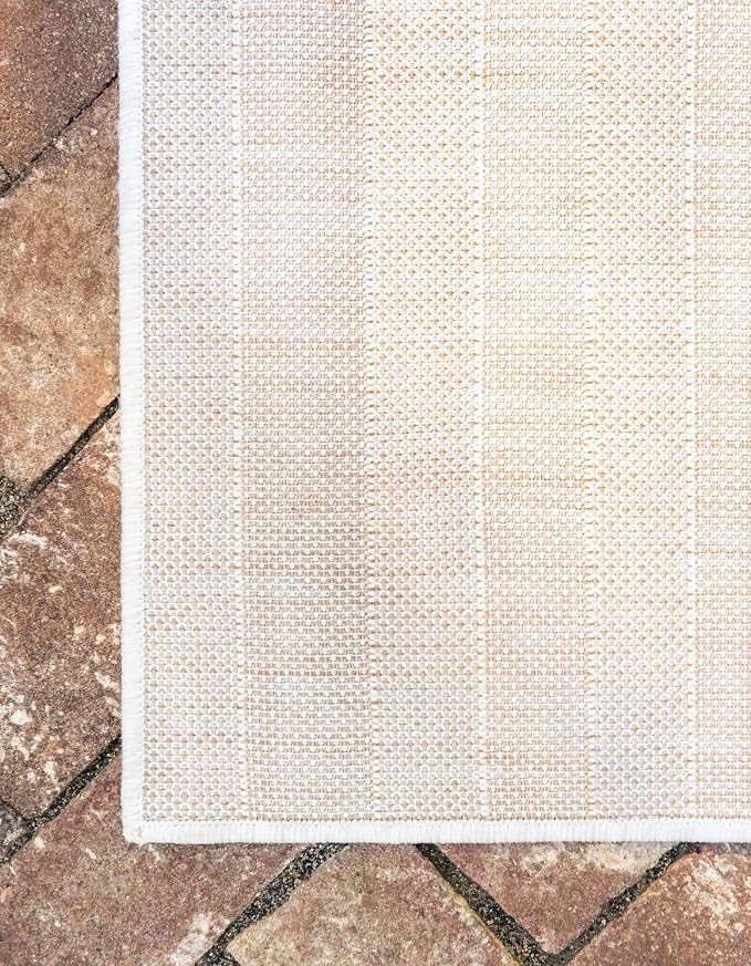Unique Loom Outdoor Striped Collection Area Rug - Striped (9' x 12' Rectangle, Taupe/Ivory)