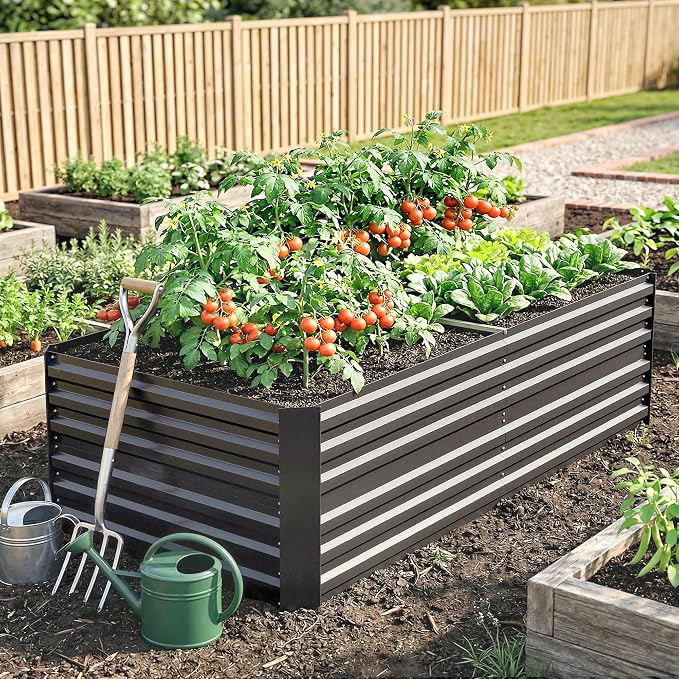 Outsunny Galvanized Raised Garden Bed Kit with Reinforcing Bars, Large and Tall Metal Planter Box for Vegetables, Flowers and Herbs, 6' x 3' x 2', Dark Gray