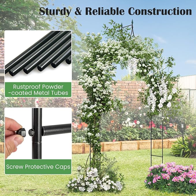 Giantex Metal Garden Arch Trellis - 9.5 FT Wedding Arbor for Ceremony, Garden Arbor for Climbing Plants Rose, Gothic Style Outdoor Archway for Lawn Backdrop Backyard Party Decoration
