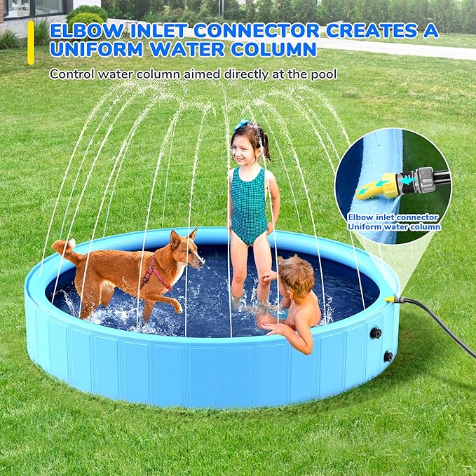 71'' Foldable Dog Pool, Sprinkler Pool for Kids, Non-Slip Dog Swimming Kids Pools, Heavy Duty Dogs Splash Pad Pools for Large Dogs, Hard Plastic Kiddie Pad for Backyard