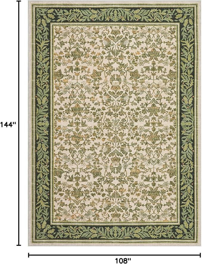 GarveeHome 9x12 Area Rugs for Living Room: Washable Bedroom Rug Light Green | Boho Vintage Non Slip Soft Low Pile Stain Resistant Indoor Carpet for Farmhouse Dining Room Nursery Home Office