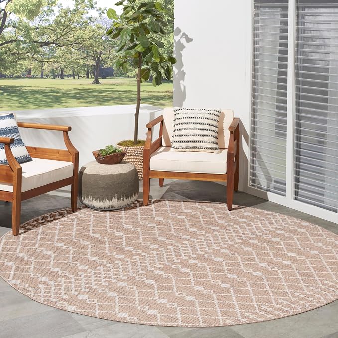 Nourison Home Positano Beige 5' x Round Area Rug - Easy Clean, Non Shedding, Bed Room, Living Room, Dining Room, Kitchen (5' x Round)