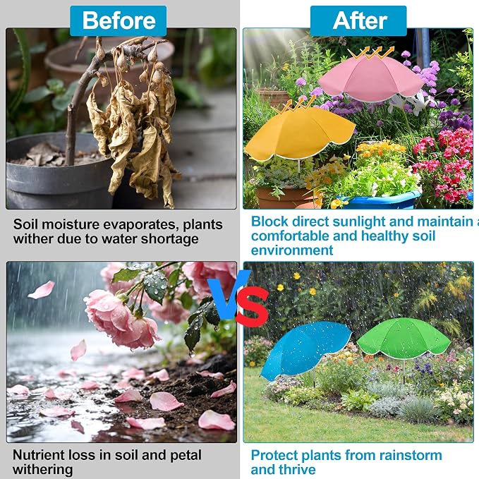 4 Pack Plant Umbrellas for Outdoor Plants 23.6 Inch Garden Plant Umbrella Shade with Adjustable Angle and Height Sun Protection Shade Covers Cloth for Outdoor Potted Plants Garden Beds Patio Flowers