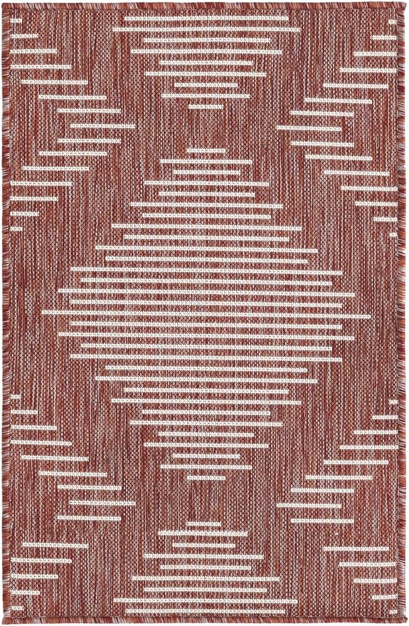 Unique Loom Outdoor Modern Collection Area Rug - Tambor (2' x 3' 1" Rectangle, Rust Red/ Ivory)