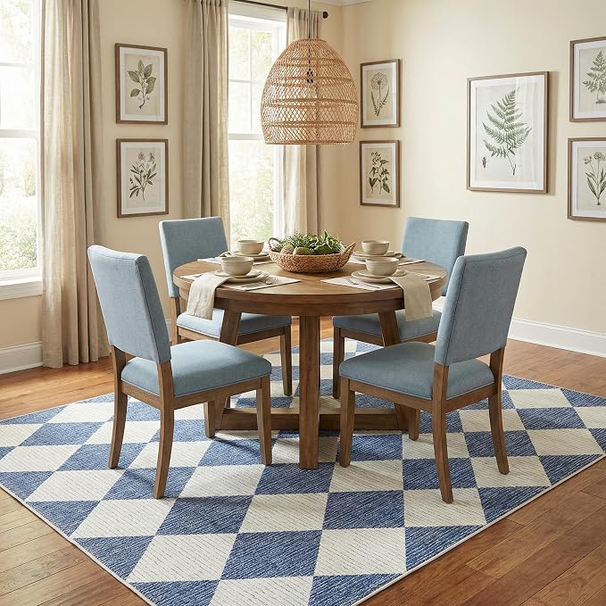 GarveeHome 5x7 Checkered Area Rug Navy Blue Washable Living Room Rug | Modern Geometric Farmhouse Carpet Soft Low Pile Non Slip Diamond Floor Mat Plaid Print Throw Rug for Dining Room Playroom