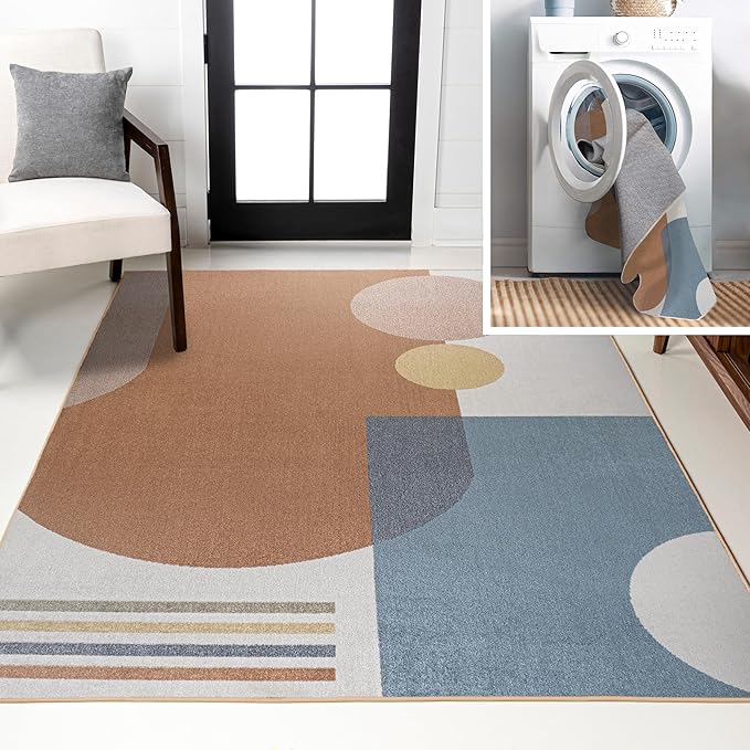 JONATHAN Y Machine Washable Cream/Multi Indoor Area Rug 8X10 ft, Slinger Modern Contemporary Collage for Living Room, Bedroom, Kitchen, Office, Easy-Cleaning, Pet-Friendly, Non-Shedding WSH306A-8