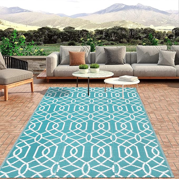 HEBE Outdoor Rug Waterproof 8x10, Plastic Straw Rug Camping Rug, Reversible Outdoor Patio Rugs RV Mat Clearance, Indoor Outside Floor Carpet for Porch,Deck,Camper,Balcony,Backyard