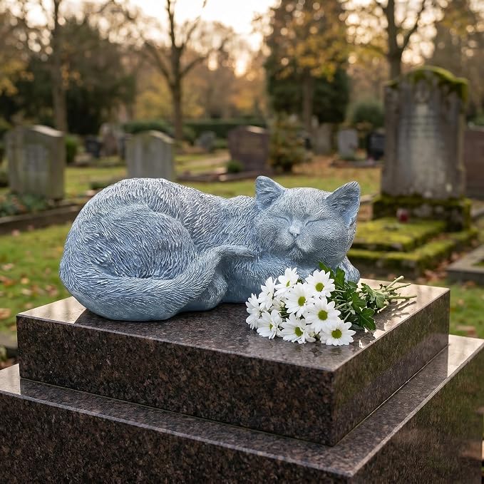 Cats Memorial Stone Garden Statue, Pet Statues Gifts for Loss of Cat Sympathy, Grave Markers for Garden Outdoor Statue Decor, 11.4” L Garden Decorative Tabby Figurine
