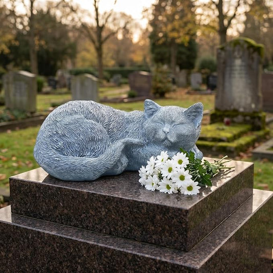 Cats Memorial Stone Garden Statue, Pet Statues Gifts for Loss of Cat Sympathy, Grave Markers for Garden Outdoor Statue Decor, 11.4” L Garden Decorative Tabby Figurine