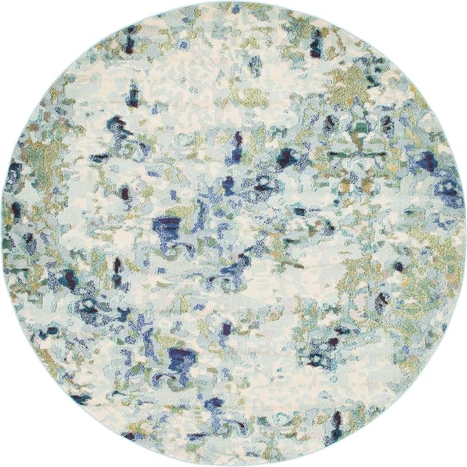 Unique Loom Chromatic Collection Area Rug - Champagne (8' Round, Light Blue/ Blue)