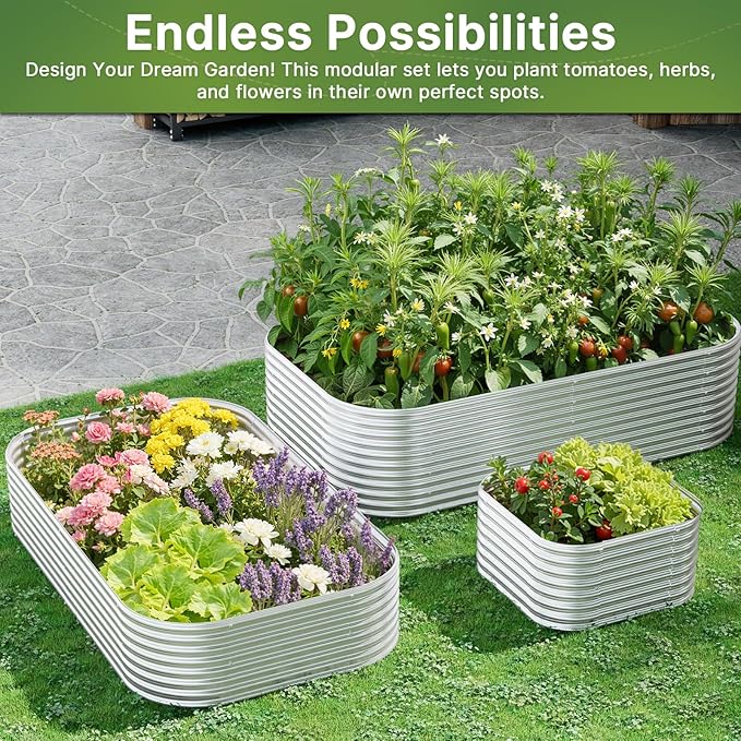 3 Pack Tall Galvanized Raised Garden Bed Outdoor, Metal Garden Bed for Vegetables, Above Ground Garden Box for Flower, Steel Raised Beds for Gardening - 4x2x1.5ft