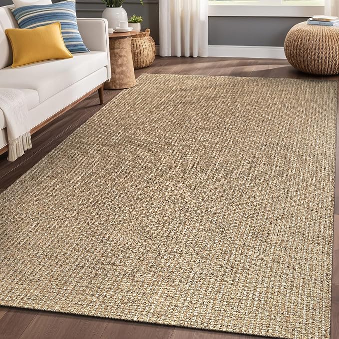 Luul Home Easy Jute Rugs 8x10 Natural Color Living Room Indoor Outdoor Area Rug for Patio Farmhouse and Kitchen Rug High Traffic Easy to Clean Washable Solid Boho Woven Design Outside Carpet (8 x 10)