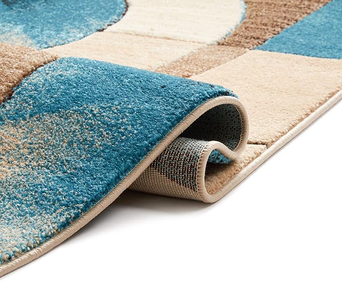 Well Woven Ruby Geometric 2x7 Runner Blue & Grey Vibrant Modern Contemporary Hand Carved Sunburst Design Perfect for Hallways & Entryways Plush Easy-Care Easy-to-Clean