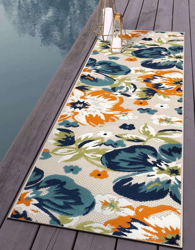Rugshop Multi Bergamo Floral Indoor/Outdoor Runner Rug Machine Washable for Hallway, Entryway and Kitchen, 2'7" x 8'