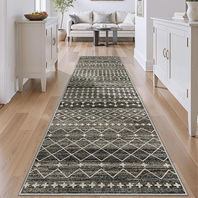 Miukiki Hallway 2x8 Runner Rug Washable Non Slip Kitchen Rug Black | Soft Low Pile Long Floor Runner for Entryway Bedroom Laundry Room, Indoor Foldable Carpet with Rubber Backing 2'x8'