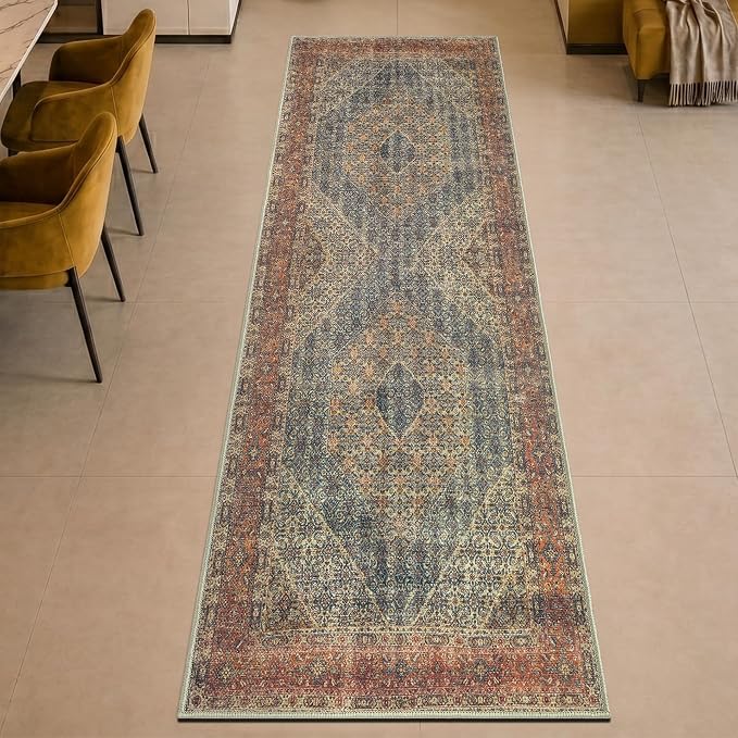 Keen Home Design Vintage Washable Runner Rug, Non-Slip Low Pile, 2x10 | Machine Washable Cotton Chenille, 0.25In Low Pile, Rubber Non-Slip Back; Hallway, Kitchen, Entryway, Laundry Room