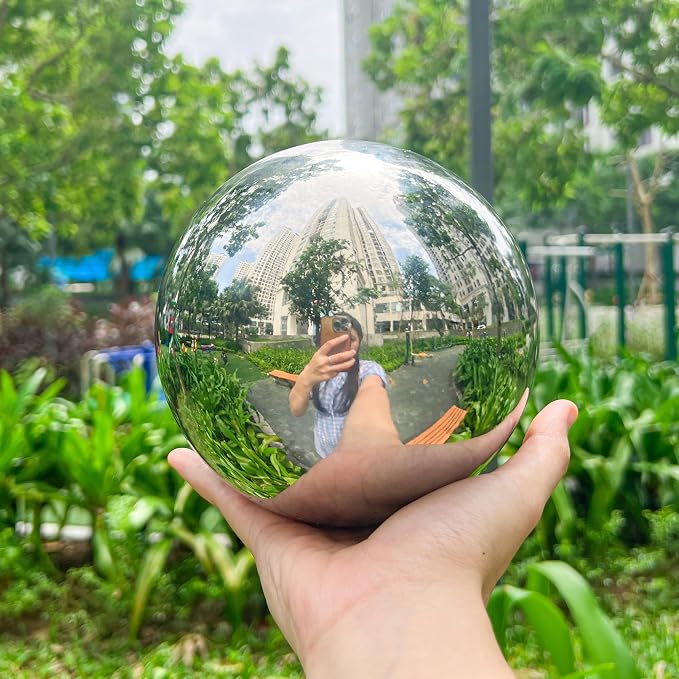 6 Inch Gazing Ball, Large Shiny Mirror Globe for Gardens Ponds Floating Swimming Pool Home Clearance Stand Decoration Outdoor, Stainless Steel Prime Sphere Hollow Polished Decorative Ornament (Silver)