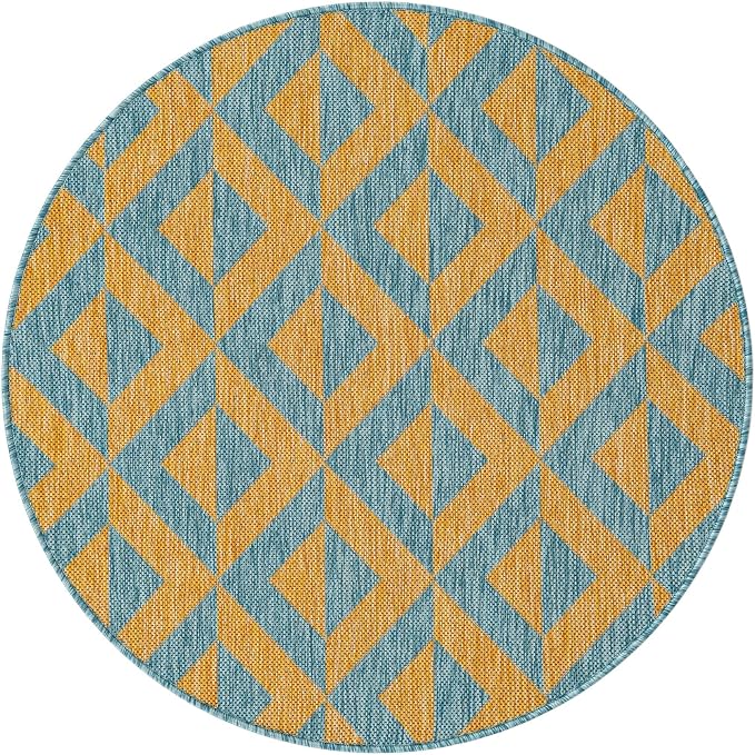 Unique Loom Unique Loom Outdoor Collection Area Rug - Napa (3' 3' Round, Yellow and Aqua/Yellow)