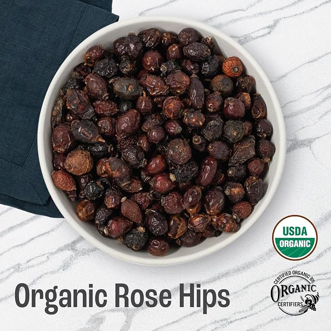 J MAC BOTANICALS Organic Rose Hips (1 lb Bag) Whole, natural dried rose hips for herbal tea, rosehips, rosehip tea, packaged in the USA