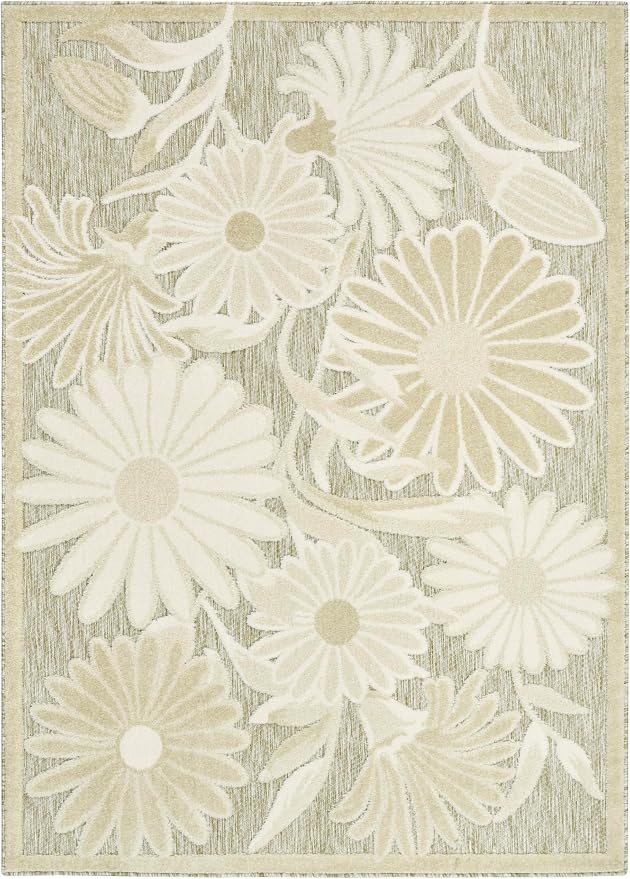 Nourison Home Aloha Ivory Sage 5'3" x 7'5" Area Rug - Easy Clean, Non Shedding, Bed Room, Living Room, Dining Room, Kitchen (5' x 8')