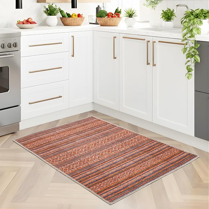Sacred Artisans Boho 2x3 Rug for Entryway, Kitchen, Bathroom and Indoor Entrance | Washable, Non Slip, Pet Friendly and Low Pile (Kilim, 2' x 3')
