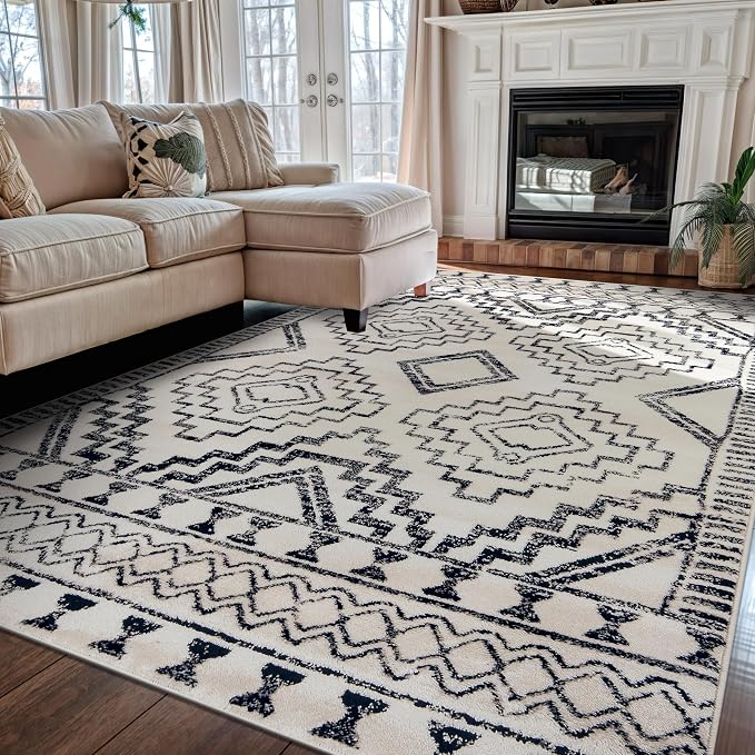 Rugshop Southwestern Geometric Tribal Boho Diamond Area Rug Cream 5' x 7' | Rectangular, Size 5' x 7', Living Room, Bedroom, Dining Room, Home Office, Kitchen, Entryway, Hallway, Nursery, Kids Room