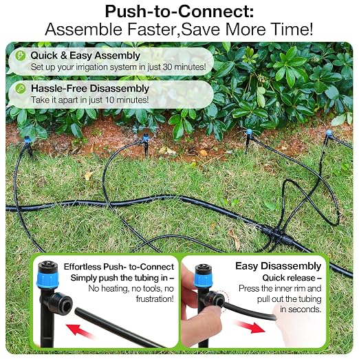 MIXC Drip Irrigation Emitters – 40 Pack Quick to Connect Drip Emitters for 1/4” Tubing, Adjustable Water Flow, Drip System Parts for Outdoor Watering(Drip Emitter Vortex)