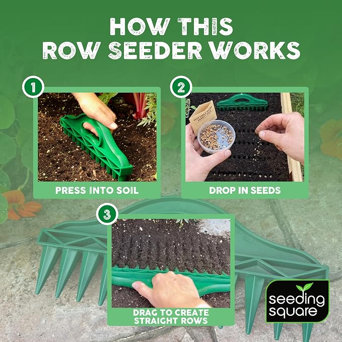 The Row Seeder by Seeding Square – Handheld Garden Tool for Precise Seed & Seedling Spacing in Rows & Seed Trays – for Vegetables, Flowers & Herbs. Durable & Ergonomic