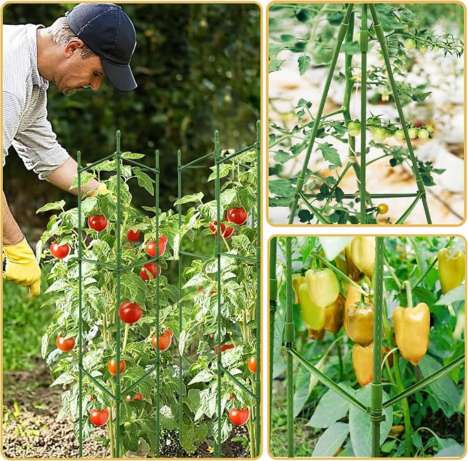 8 Pack 48 Inch Tomato Cages for Garden, Triangle Metal Plant Support with Rust-Resistant Coating, Heavy Duty Tomato Trellis for Raised Bed, Pots, Cucumbers, Peppers & Climbing Plants