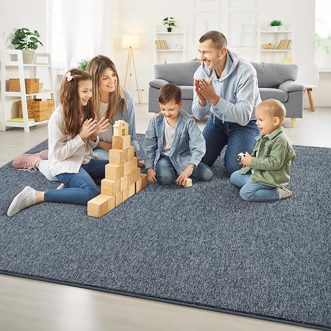 Chicrug Modern 4x6 Memory Foam Area Rugs for Bedroom Living Room | Low-pile Carpet Rug for Kids Playroom, Floor Rug for Bedside Dorm Dining Room Home, Blue and White