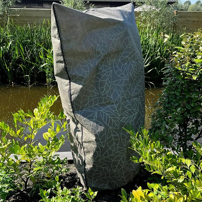 Plant Covers Freeze Protection 59"x91" in 4 Pack | Brown Winter Frost Blankets for Outdoor Plants | Reusable Garden Cover Bags with Zipper Drawstring | Cold Weather Shrub Protection Cloth
