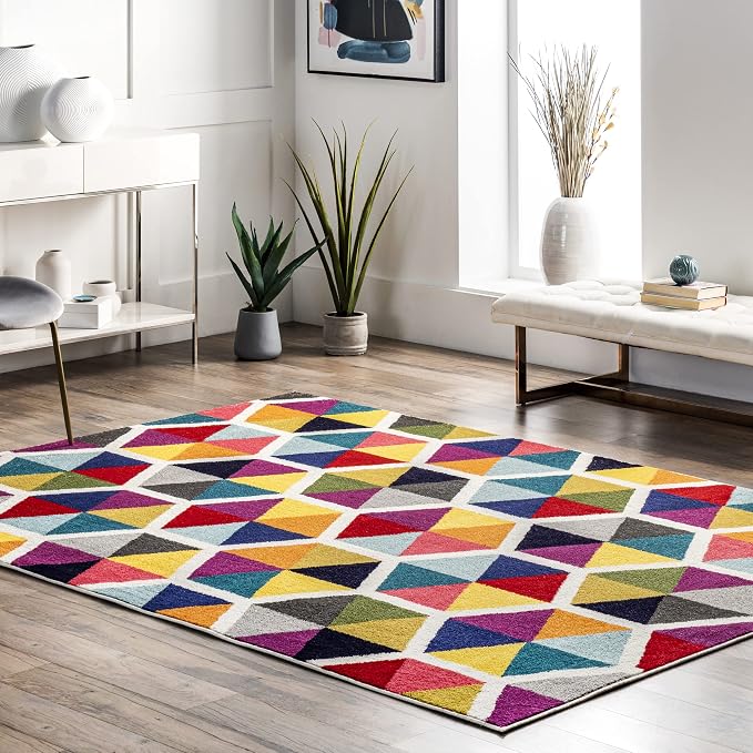 nuLOOM Maris Multicolor Geometric Power Loomed Area Rug, 8' x 10' | Nuloom Maris Geometric 8' x 10' Area Rug for Living Room Bedroom Dining Room, Multicolor