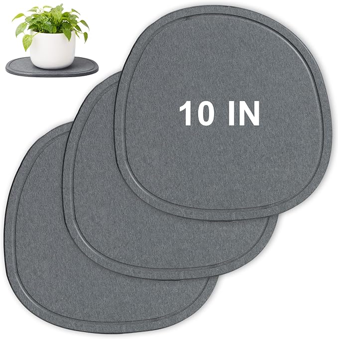 10 Inch 3 Pcak Diatomite Plant Saucers for Indoors Outdoors, Flower Plant Pot Saucers Drainage Trays to Catch Water, Diatomaceous Earth Planter Plates Water Catcher Drip Trays, Stone Dark Grey
