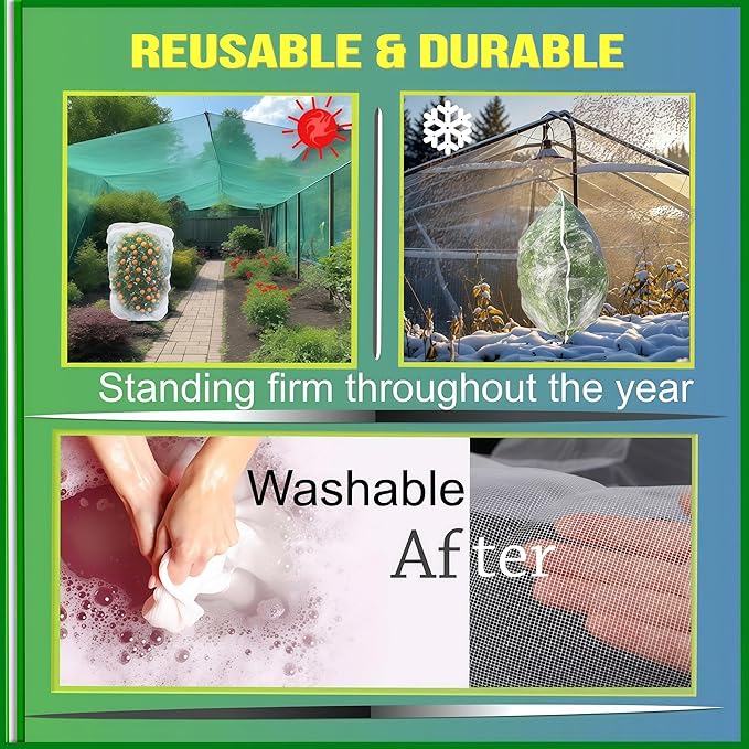 Plant Netting with Drawstring, 2P 2.6x3.3 FT - Easy Install Fruit Tree Protection Cover, Reusable Garden Mesh Bag for Blueberry Bushes/Tomato - Block Birds/Insect/Squirrels