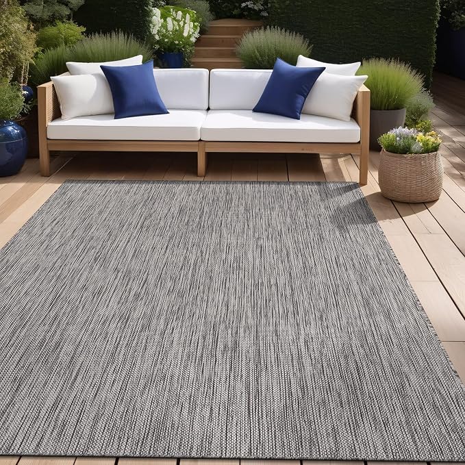 Beverly Rug Indoor Outdoor Rug 8x10, Washable Outside Carpet for Patio, Deck, Porch, Solid Modern Area Rug, Water Resistant, Silver Gray