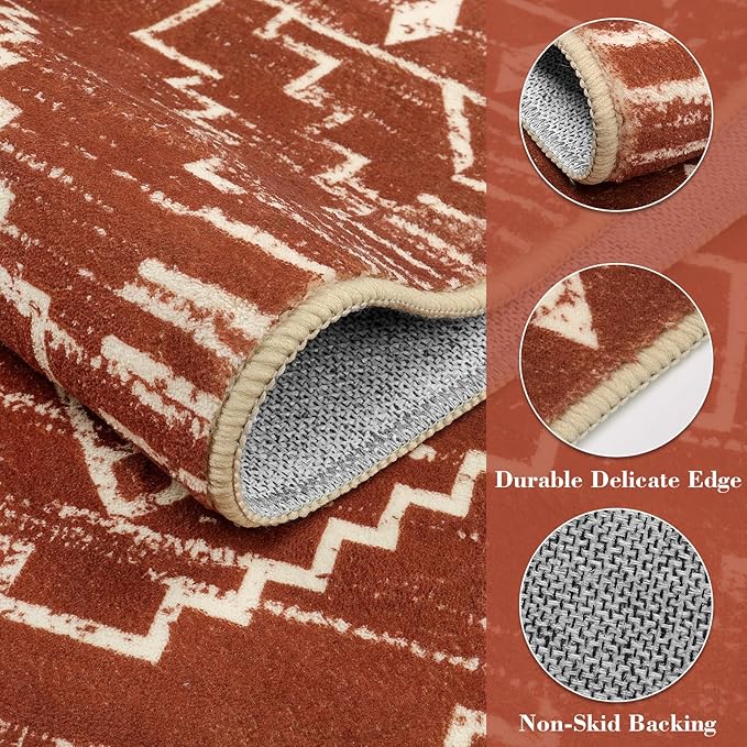 Wonnitar Moroccan Bathroom Rug,Washable 2x3 Small Bath Mat, Boho Tribal Soft Kitchen Sink Mat, Non-Slip Geometric Entry Way Rug, Low-Pile Indoor Carpet for Bedside Entrance Laundry (Brown,2'x3')