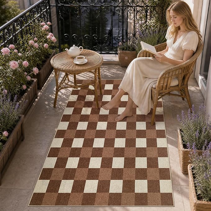 UERMEI 3x5 Outdoor Jute Area Rug Patio Farmhouse Brown | Indoor Outdoor Washable Non Slip Pet Friendly Carpet for Door Mat Area Rug for Patio Bedroom Living Room Kitchen Porch
