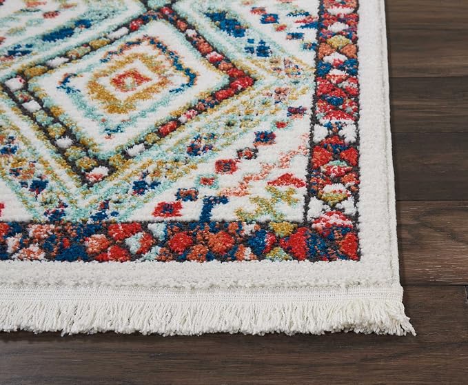 Nourison Home Tribal Decor White 2'2" x 7'9" Area Rug - Easy Clean, Non Shedding, Bed Room, Living Room, Dining Room, Kitchen (8' Runner)