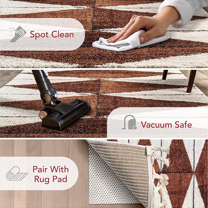 nuLOOM Kali Rust Diamond Power Loomed Area Rug, 9' x 12' | Nuloom Kali Diamond 9' x 12' Shag Area Rug for Living Room Bedroom Dining Room Nursery, Rust