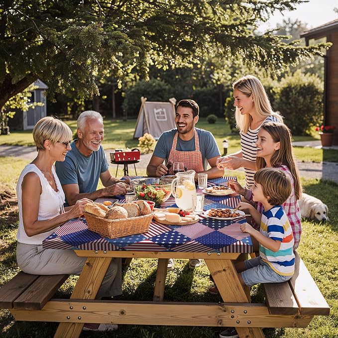 Fitted Waterproof Picnic Table Cover with Bench Covers Elastic 72×30Inch Weather Proof Non Slip Camping Table Clothes for 6Feet Rectangle Tables Campers Summer Fall Travel Hiking Tools Gifts