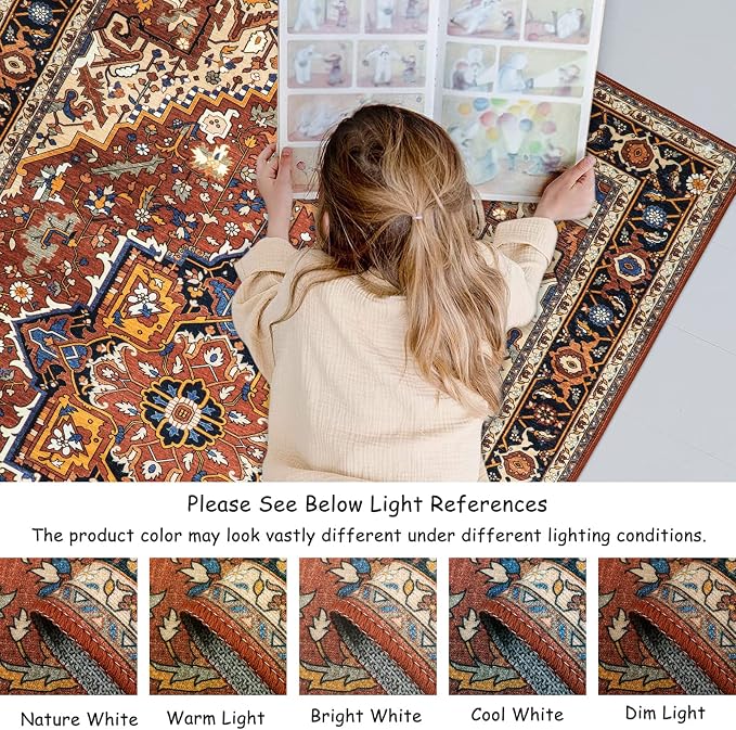 Moynesa Ultra-Thin Washable Runner Rug - 2x6 Non-Slip Hallway Runner Rug Laundry Room Mat, Vintage Stain Resistance Low Pile Bedroom Carpet Runner for Kitchen Entryway Indoor Bathroom Floor, Brown