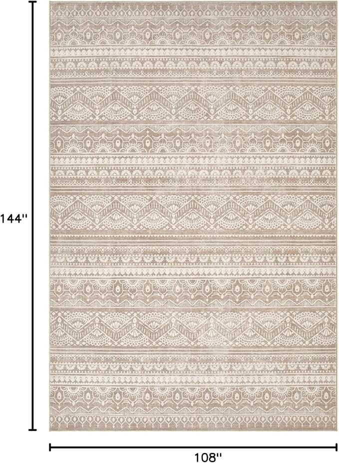 Tortania Area Rug Living Room Rugs - 9x12 Washable Large Soft Neutral Boho Moroccan Bohemian Farmhouse Rug Indoor Floor Carpet for Bedroom Under Dining Table Home Office Decor - Light Brown