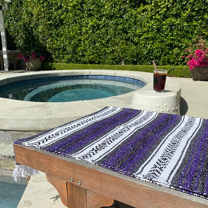 Del Mex Classic Mexican Blanket, Large Authentic Woven Falsa Throw (70"x50"), Artisan Southwest Décor for Beach, Yoga, Outdoors (Purple)