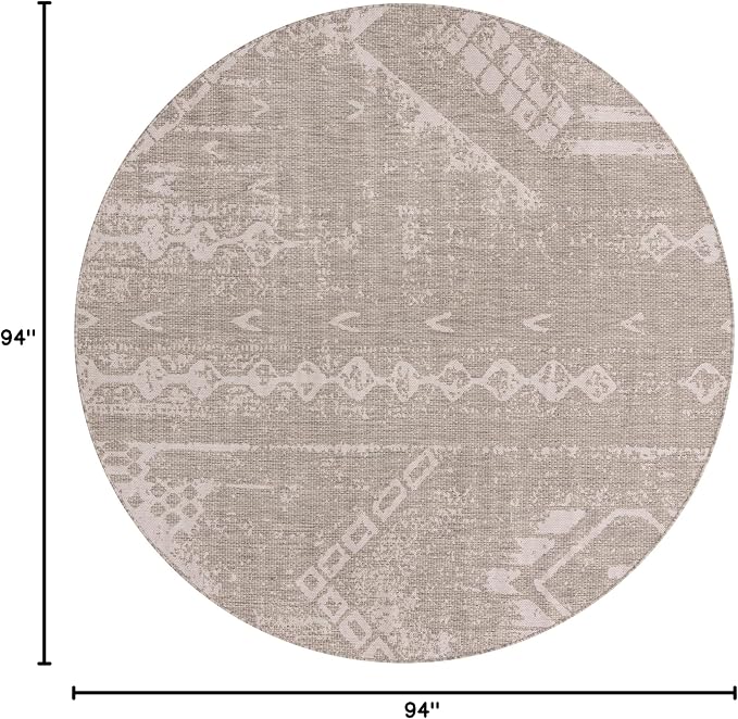Unique Loom Outdoor Bohemian Collection Area Rug - Anthro (7' 10" Round, Gray/ Ivory)